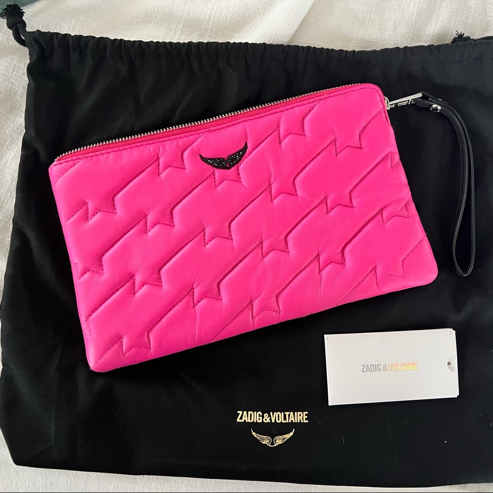 Zadig & Voltaire quilted neon pink clutch/wristlet